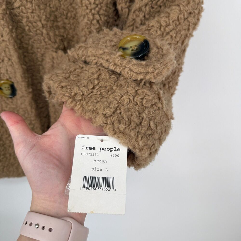 FREE PEOPLE Coat Jacket So Soft Cozy Camel Brown Teddy Sherpa Boho Softgirl Sz L - Picture 5 of 12